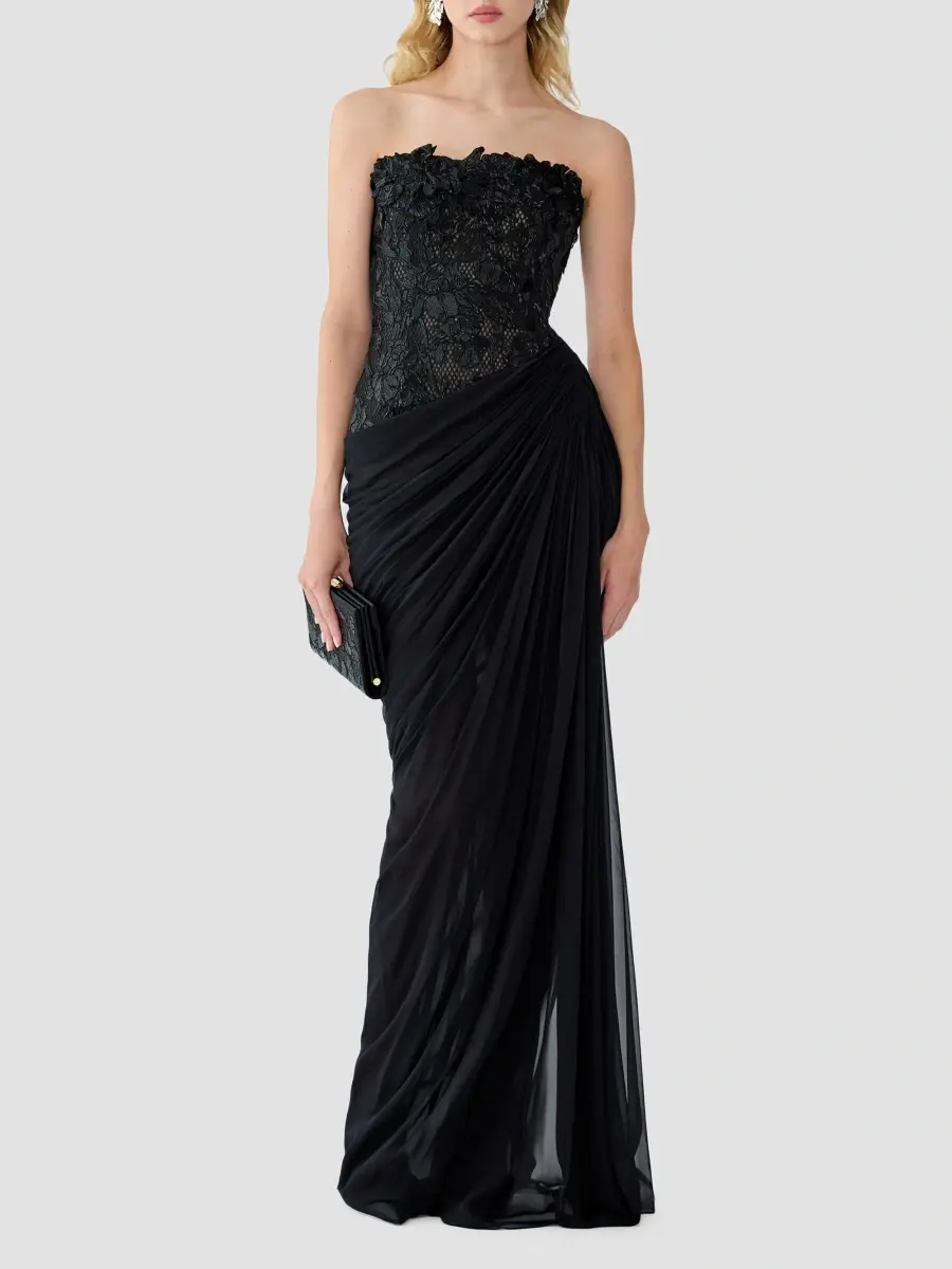Carolina Herrera Women's Floral Lace Silk Strapless Gown | Thumbnail 2 Carolina Herrera Women's Floral Lace Silk Strapless Gown | Thumbnail 2