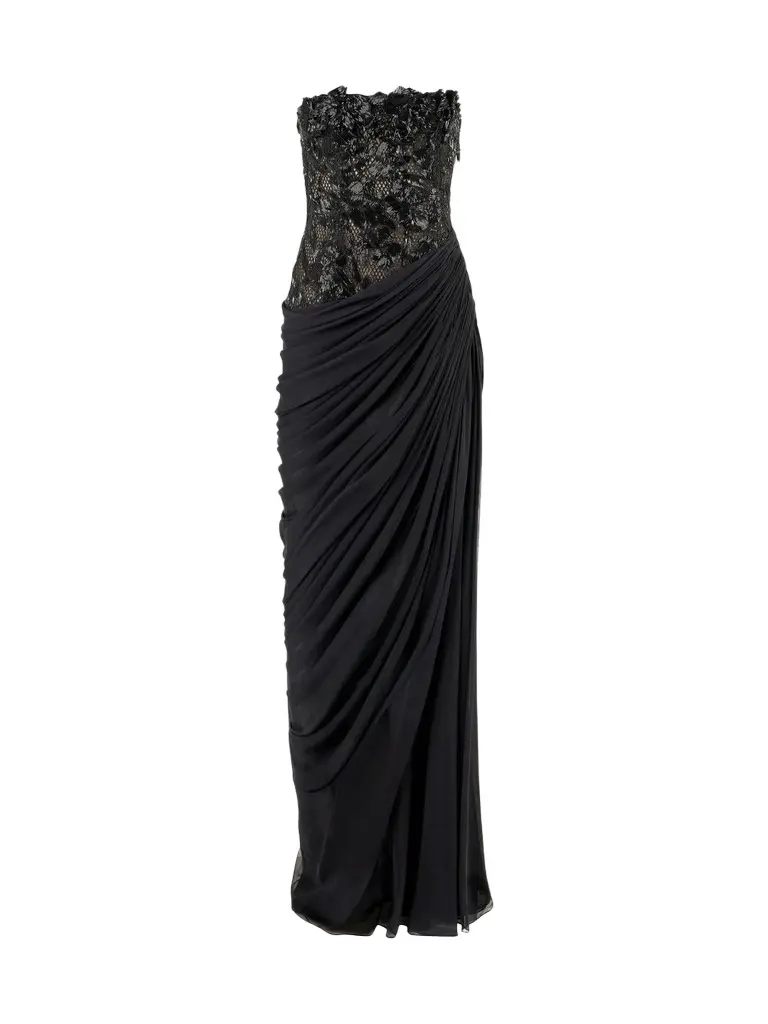 Carolina Herrera Women's Floral Lace Silk Strapless Gown