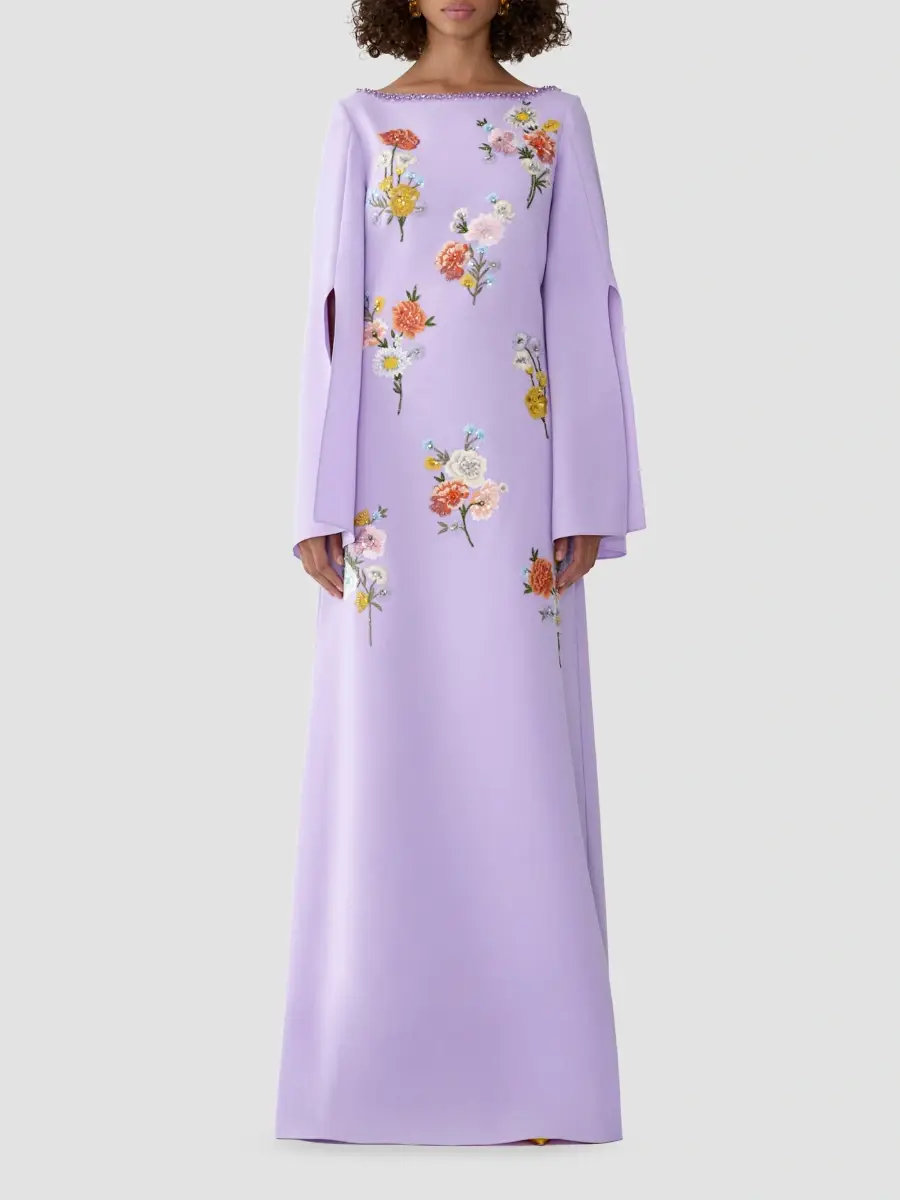 Carolina Herrera Women's Floral Embroidered A-Line Caftan Gown | Thumbnail 2 Carolina Herrera Women's Floral Embroidered A-Line Caftan Gown | Thumbnail 2