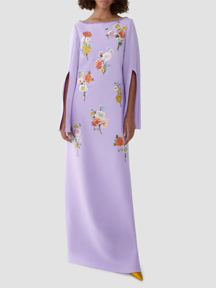 Carolina Herrera Women's Floral Embroidered A-Line Caftan Gown | Thumbnail 4 Carolina Herrera Women's Floral Embroidered A-Line Caftan Gown | Thumbnail 4