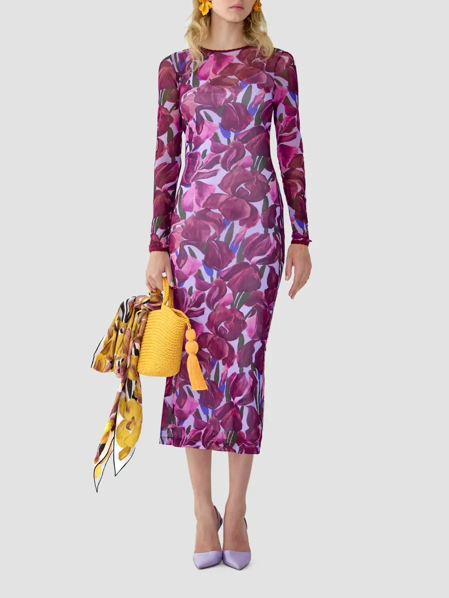 Carolina Herrera Women's Floral Crewneck Column Midi Dress | Thumbnail 2 Carolina Herrera Women's Floral Crewneck Column Midi Dress | Thumbnail 2