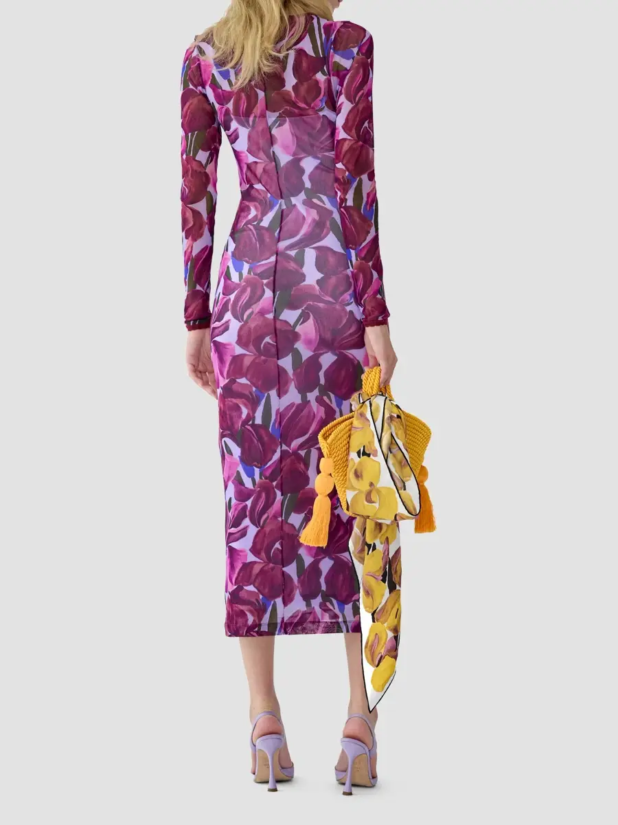 Carolina Herrera Women's Floral Crewneck Column Midi Dress | Thumbnail 3 Carolina Herrera Women's Floral Crewneck Column Midi Dress | Thumbnail 3