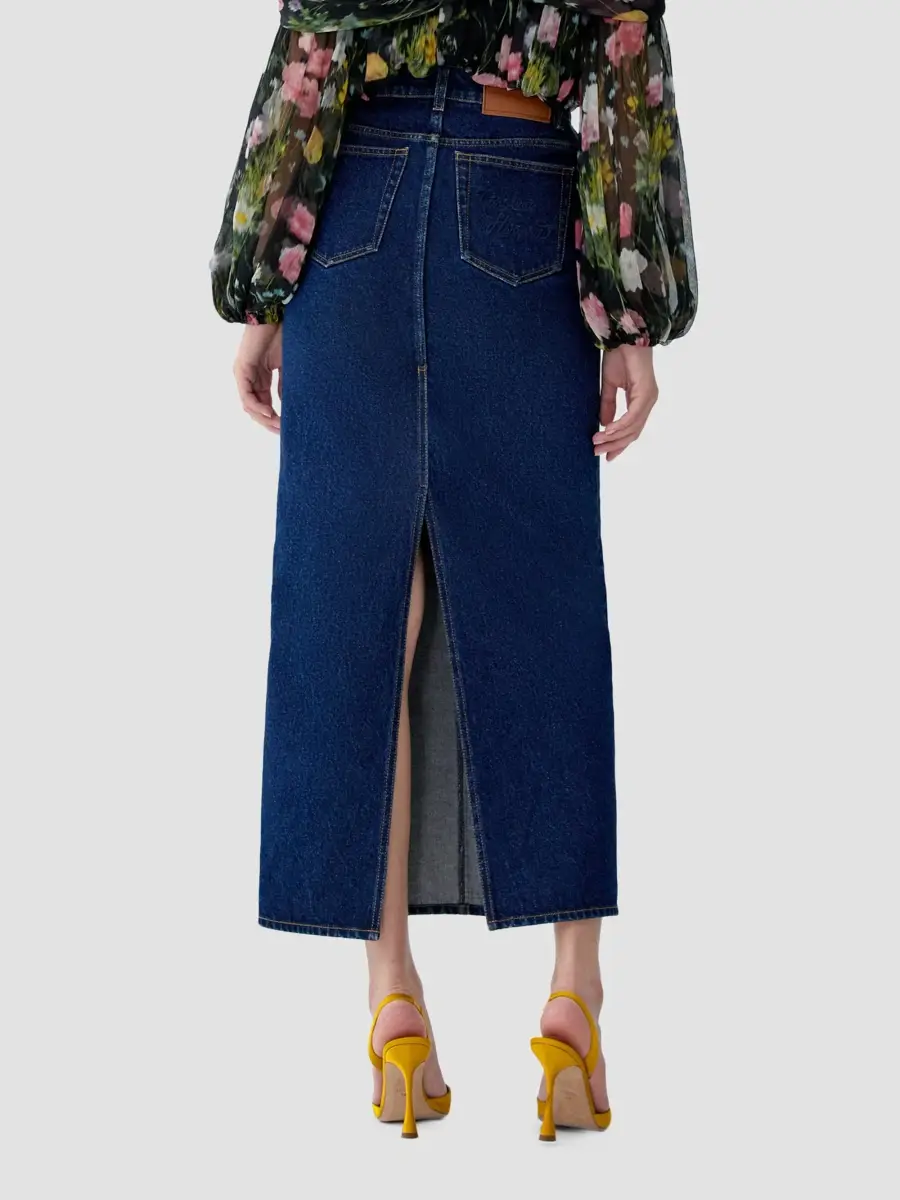 Carolina Herrera Women's Denim High-Rise Column Midi Skirt | Thumbnail 3 Carolina Herrera Women's Denim High-Rise Column Midi Skirt | Thumbnail 3