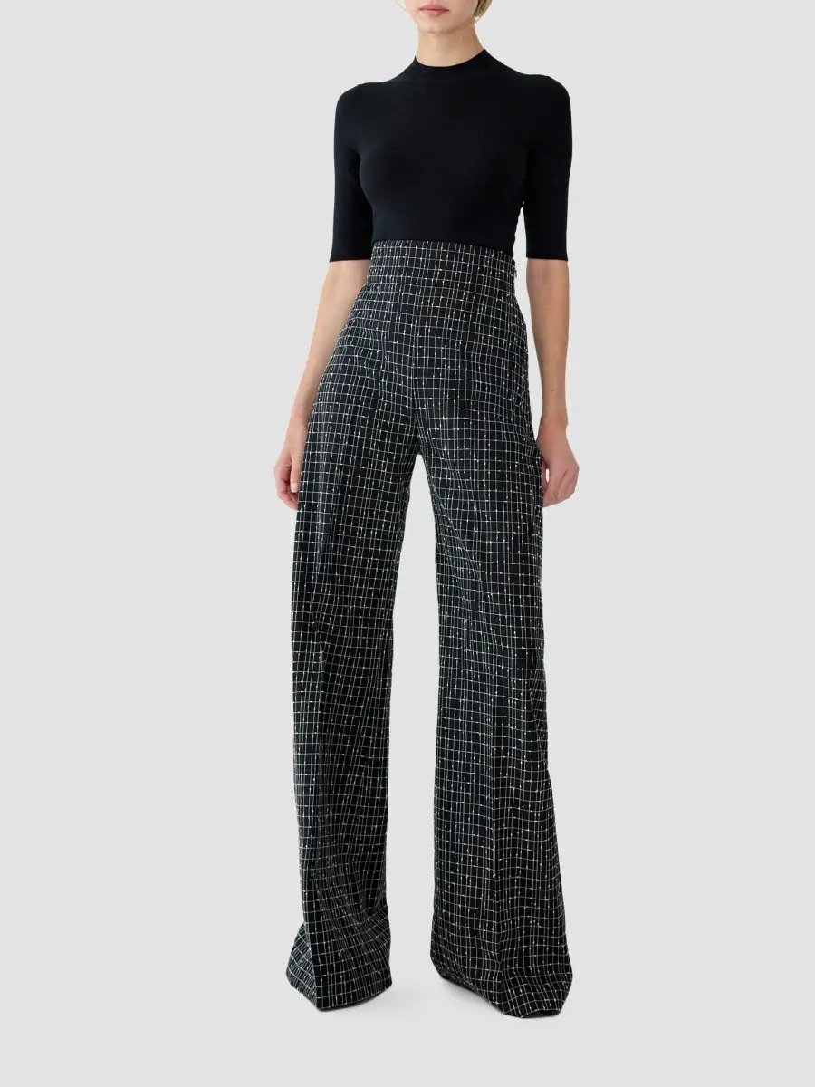 Carolina Herrera Women's Beaded & Checkered Wool Wide-Leg Pants | Thumbnail 2