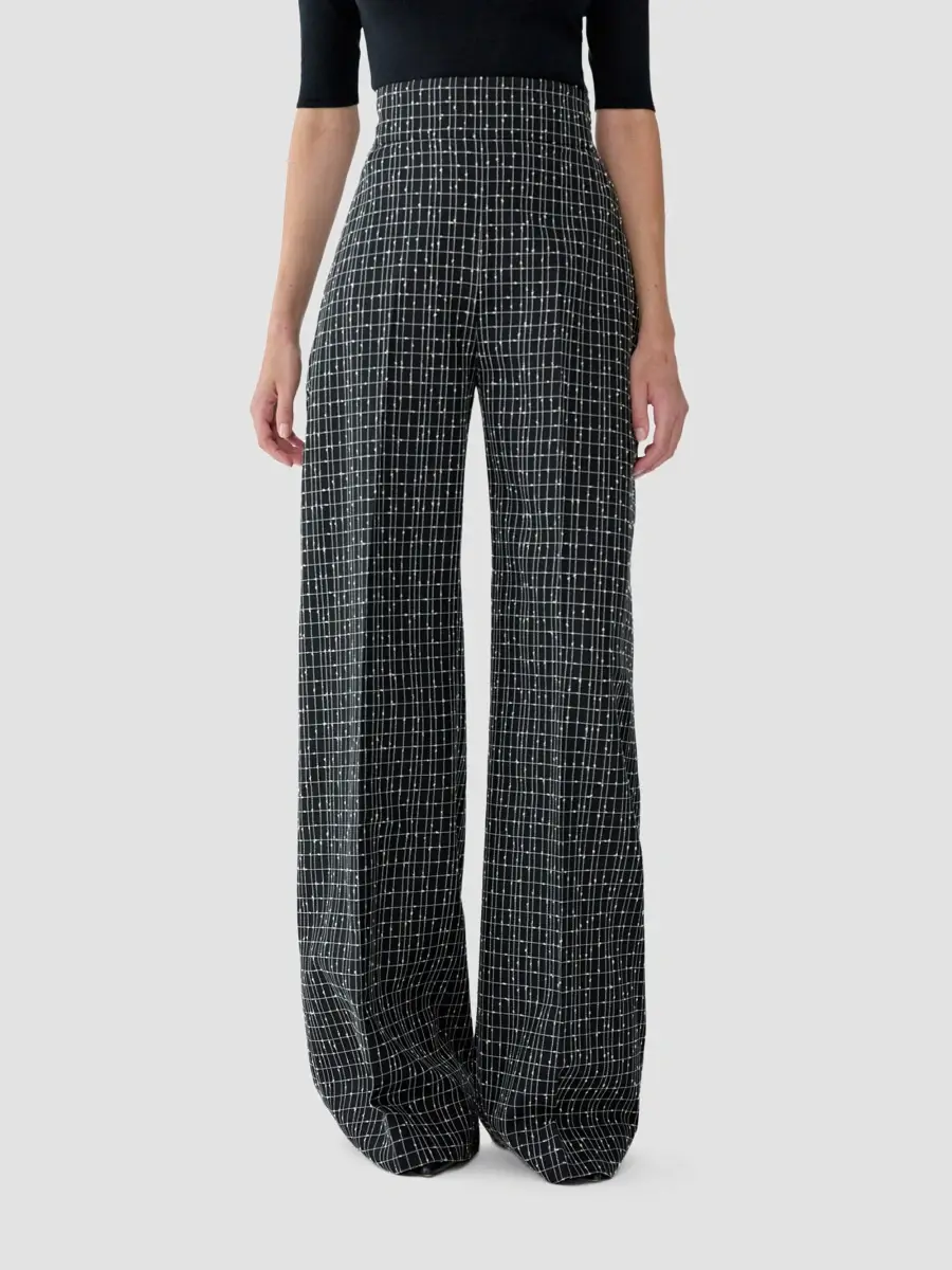 Carolina Herrera Women's Beaded & Checkered Wool Wide-Leg Pants | Thumbnail 4