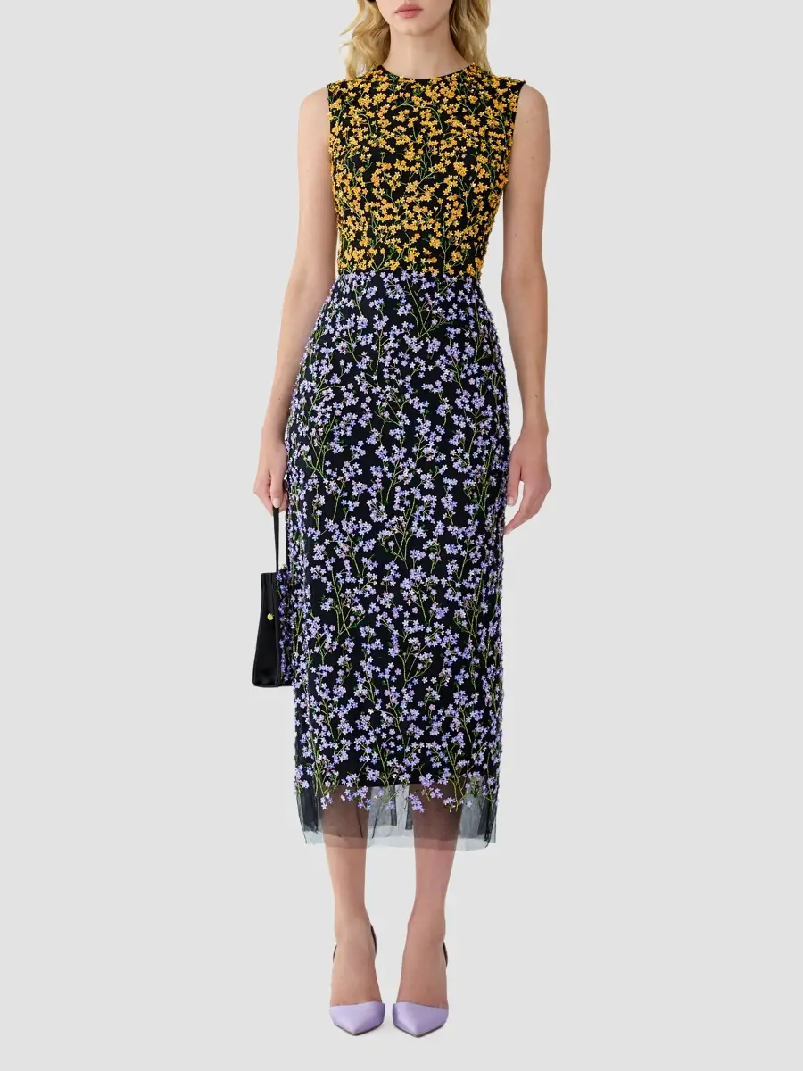 Carolina Herrera Women's Floral Crewneck Column Midi Dress | Thumbnail 2 Carolina Herrera Women's Floral Crewneck Column Midi Dress | Thumbnail 2
