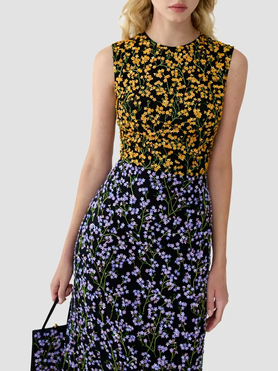Carolina Herrera Women's Floral Crewneck Column Midi Dress | Thumbnail 4 Carolina Herrera Women's Floral Crewneck Column Midi Dress | Thumbnail 4