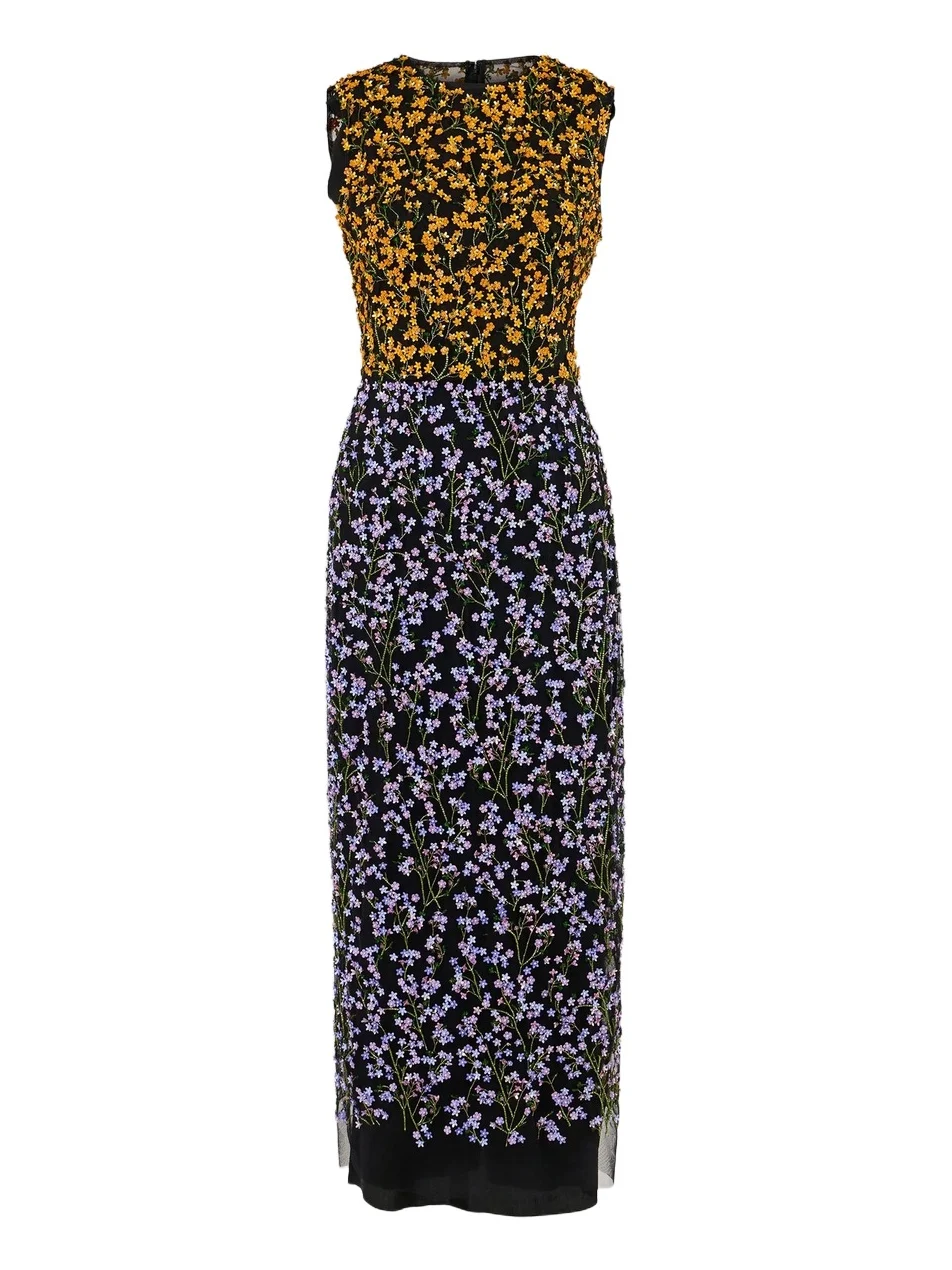 Carolina Herrera Women's Colorblocked Floral Crewneck Column Midi Dress