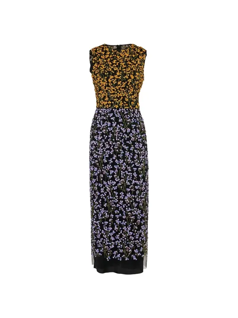 Women's Floral Crewneck Column Midi Dress