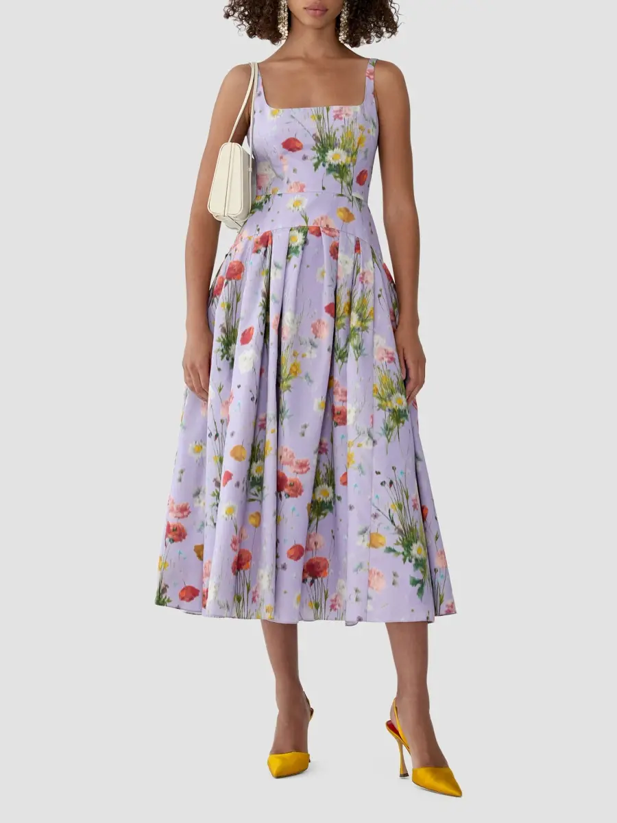 Carolina Herrera Women's Floral Cotton-Silk A-Line Midi Dress | Thumbnail 2 Carolina Herrera Women's Floral Cotton-Silk A-Line Midi Dress | Thumbnail 2