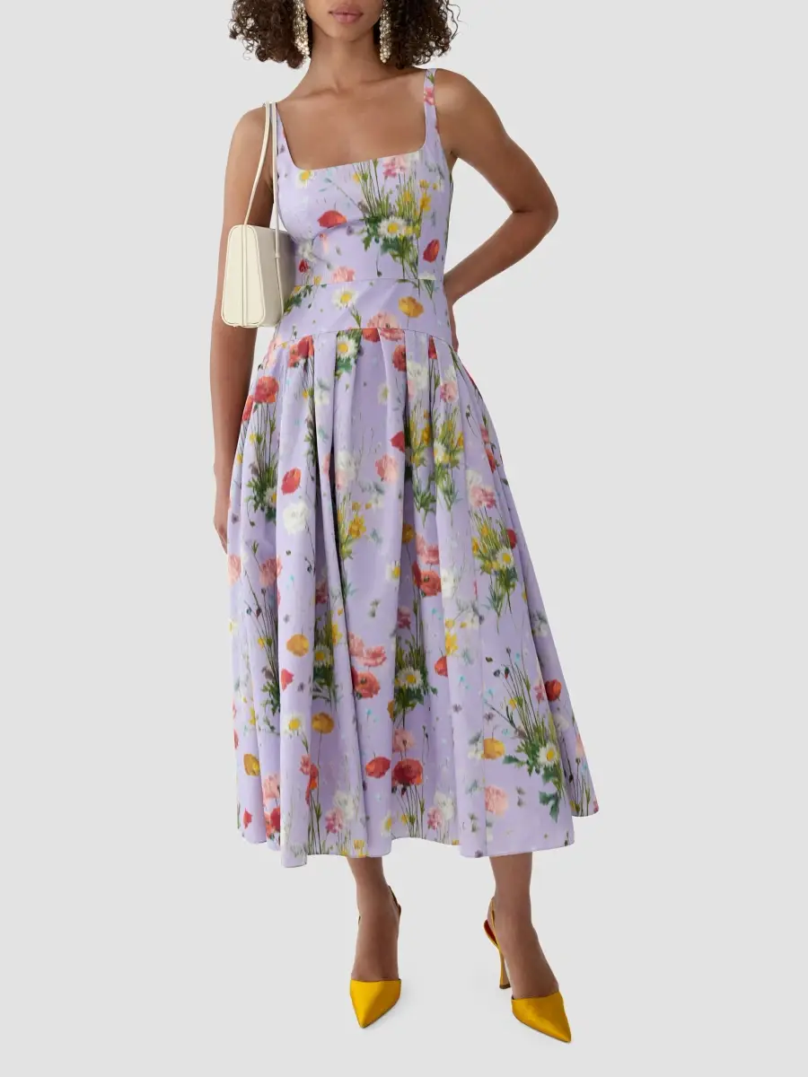 Carolina Herrera Women's Floral Cotton-Silk A-Line Midi Dress | Thumbnail 4 Carolina Herrera Women's Floral Cotton-Silk A-Line Midi Dress | Thumbnail 4