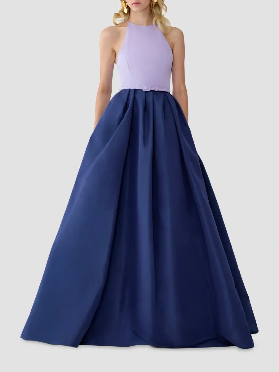 Carolina Herrera Women's Colorblocked Silk Belted Fit & Flare Halter Gown | Thumbnail 2 Carolina Herrera Women's Colorblocked Silk Belted Fit & Flare Halter Gown | Thumbnail 2