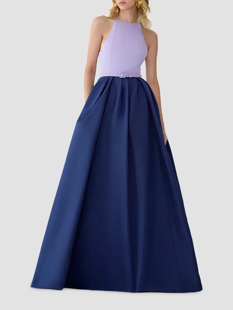 Carolina Herrera Women's Colorblocked Silk Belted Fit & Flare Halter Gown | Thumbnail 3 Carolina Herrera Women's Colorblocked Silk Belted Fit & Flare Halter Gown | Thumbnail 3