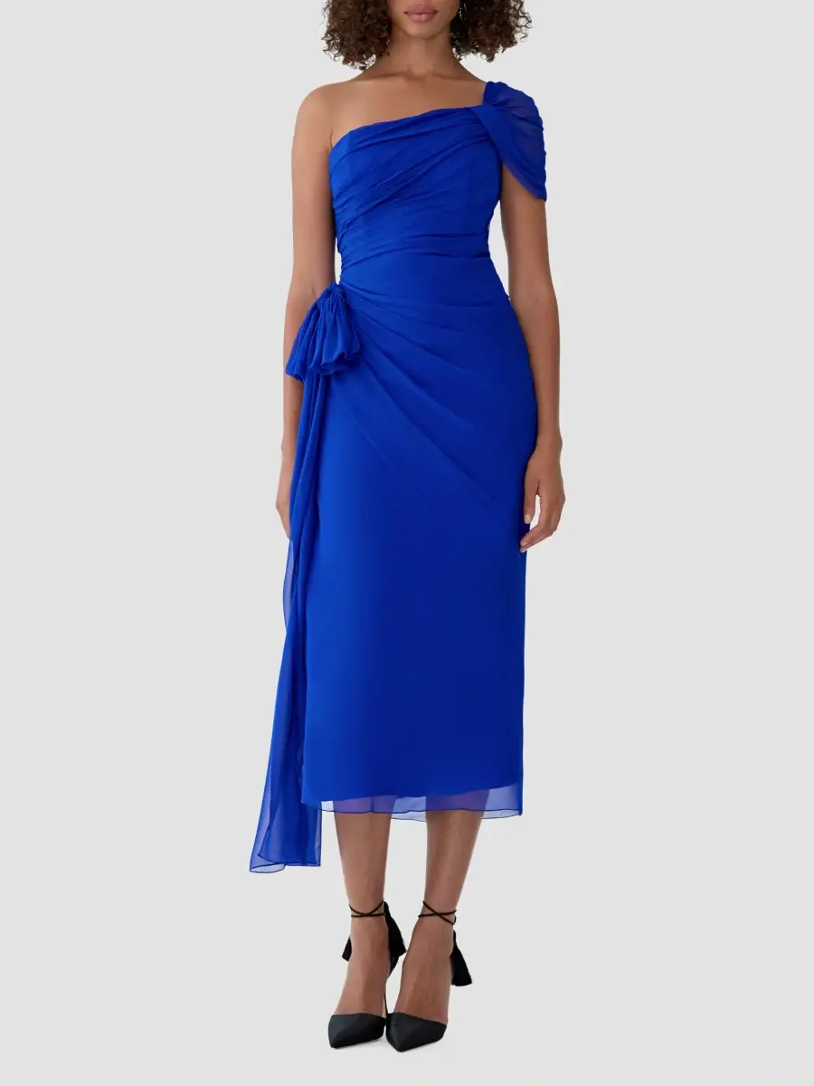 Carolina Herrera Women's Ruched One-Shoulder Silk Midi Dress | Thumbnail 2 Carolina Herrera Women's Ruched One-Shoulder Silk Midi Dress | Thumbnail 2