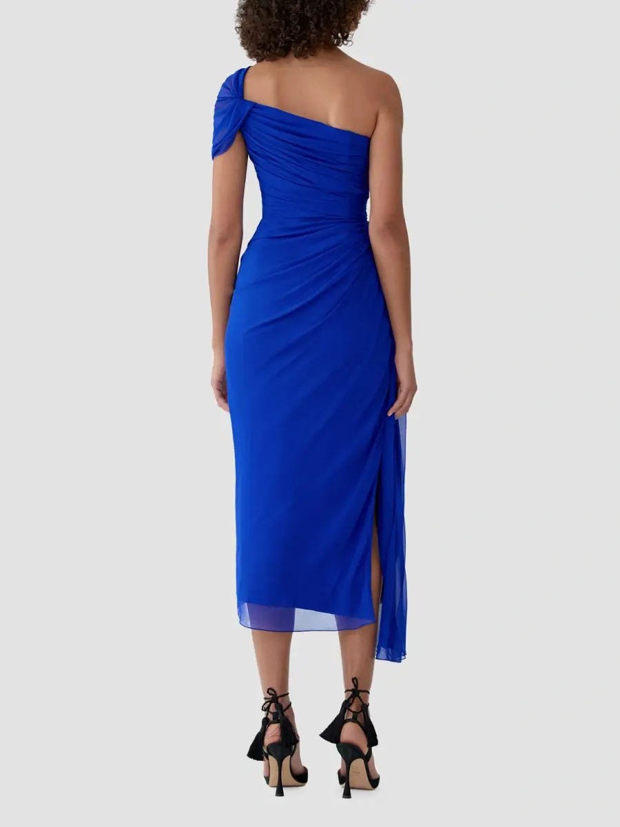 Carolina Herrera Women's Ruched One-Shoulder Silk Midi Dress | Thumbnail 3 Carolina Herrera Women's Ruched One-Shoulder Silk Midi Dress | Thumbnail 3