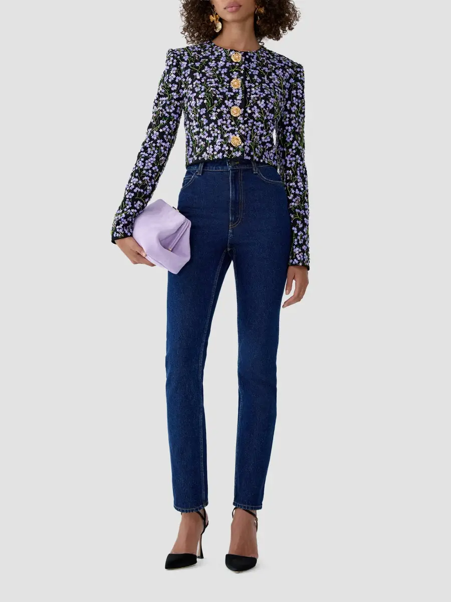 Carolina Herrera Women's Floral-Embellished Crop Jacket | Thumbnail 2