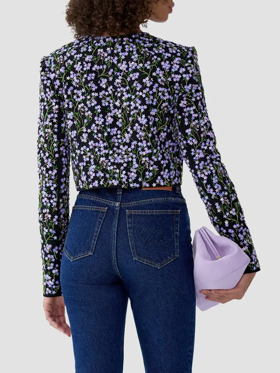 Carolina Herrera Women's Floral-Embellished Crop Jacket | Thumbnail 3