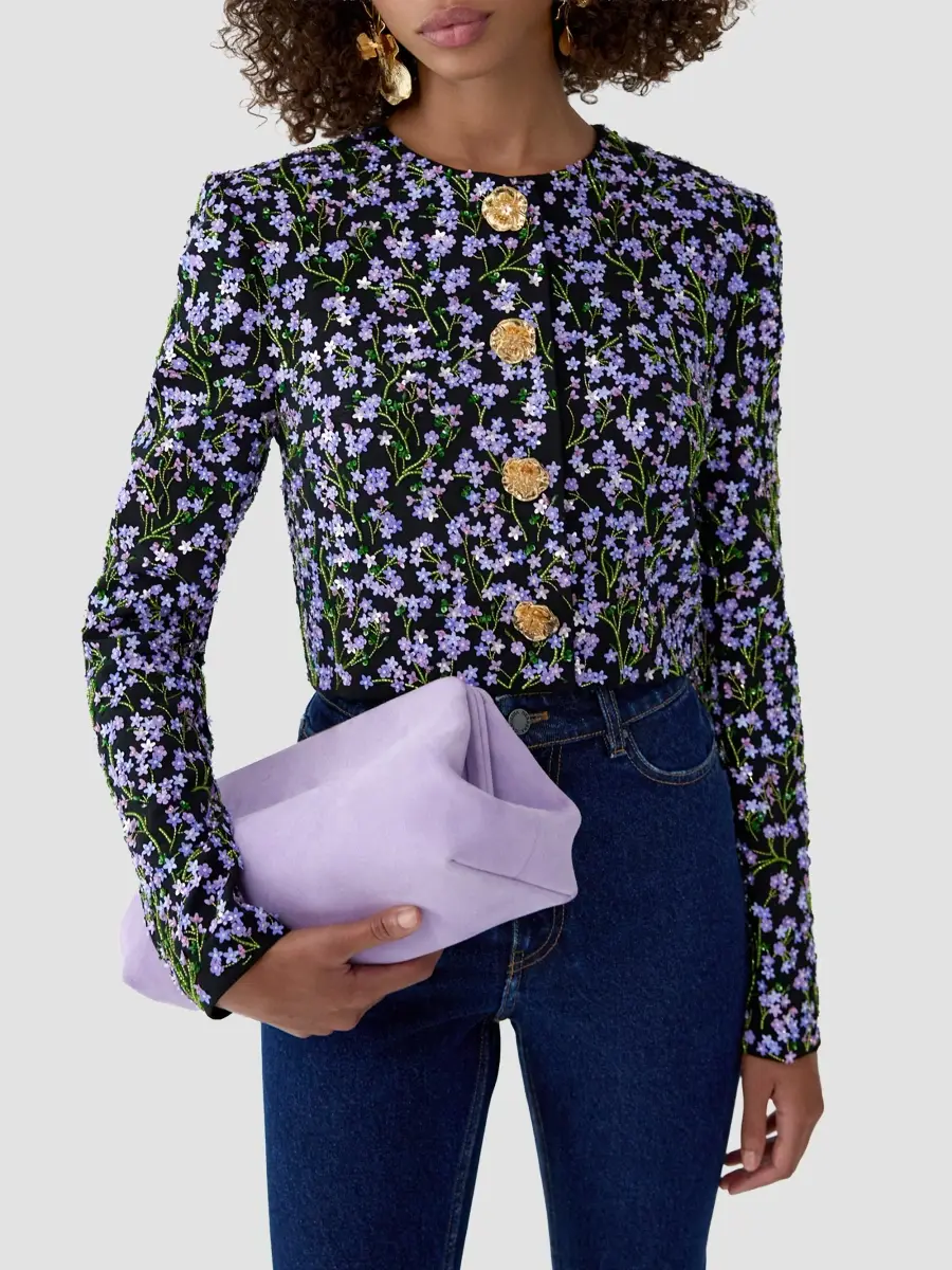 Carolina Herrera Women's Floral-Embellished Crop Jacket | Thumbnail 4