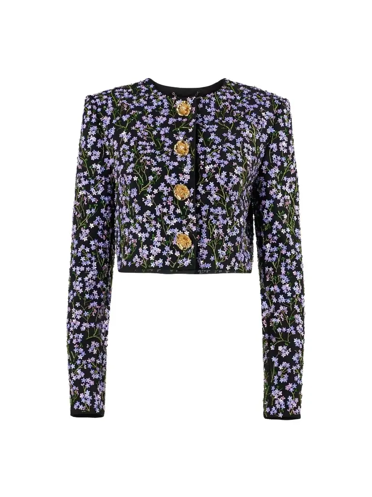 Women's Floral-Embellished Crop Jacket Women's Floral-Embellished Crop Jacket