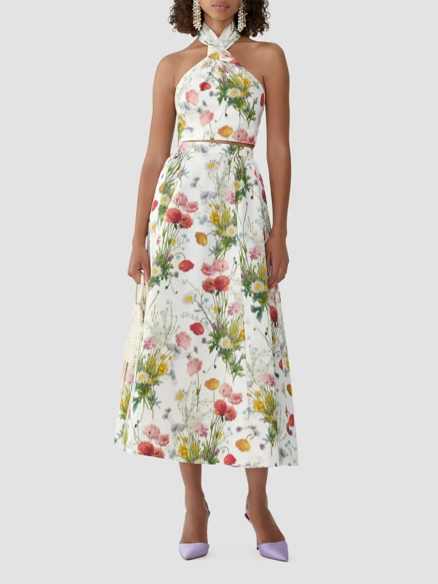 Carolina Herrera Women's Floral Cotton-Silk A-Line Midi Skirt | Thumbnail 2 Carolina Herrera Women's Floral Cotton-Silk A-Line Midi Skirt | Thumbnail 2