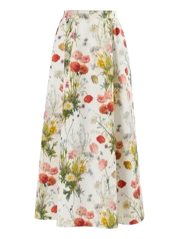 Women's Floral Cotton-Silk A-Line Midi Skirt