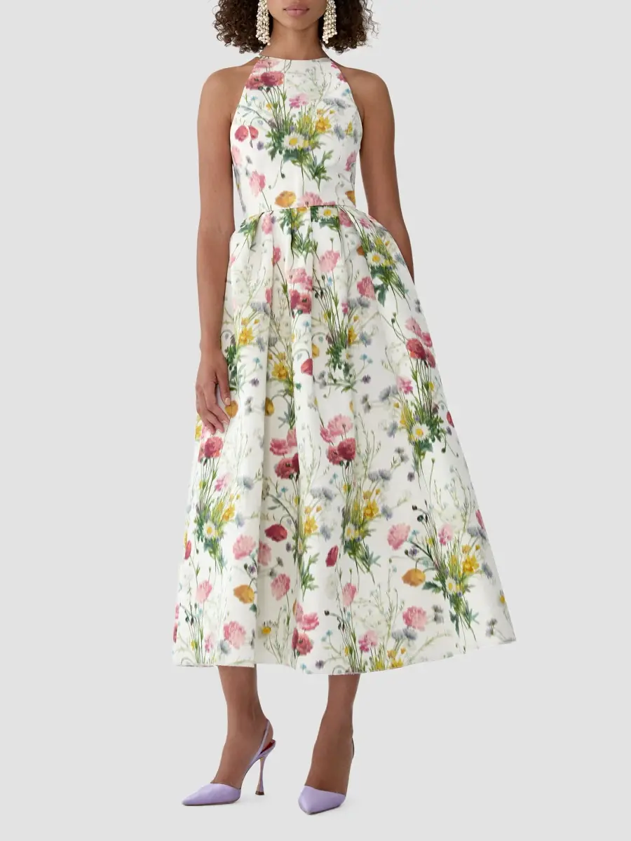 Carolina Herrera Women's Floral Silk Fit & Flare Halterneck Midi Dress | Thumbnail 2 Carolina Herrera Women's Floral Silk Fit & Flare Halterneck Midi Dress | Thumbnail 2