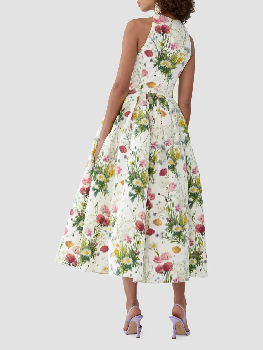 Carolina Herrera Women's Floral Silk Fit & Flare Halterneck Midi Dress | Thumbnail 3 Carolina Herrera Women's Floral Silk Fit & Flare Halterneck Midi Dress | Thumbnail 3