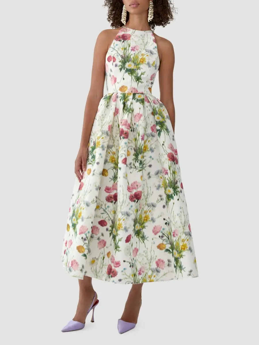 Carolina Herrera Women's Floral Silk Fit & Flare Halterneck Midi Dress | Thumbnail 4 Carolina Herrera Women's Floral Silk Fit & Flare Halterneck Midi Dress | Thumbnail 4
