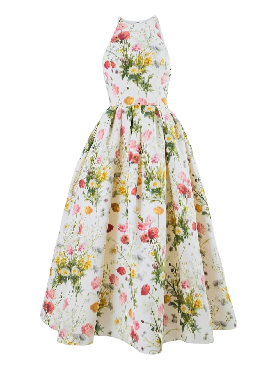Women's Floral Silk Fit & Flare Halterneck Midi Dress Women's Floral Silk Fit & Flare Halterneck Midi Dress