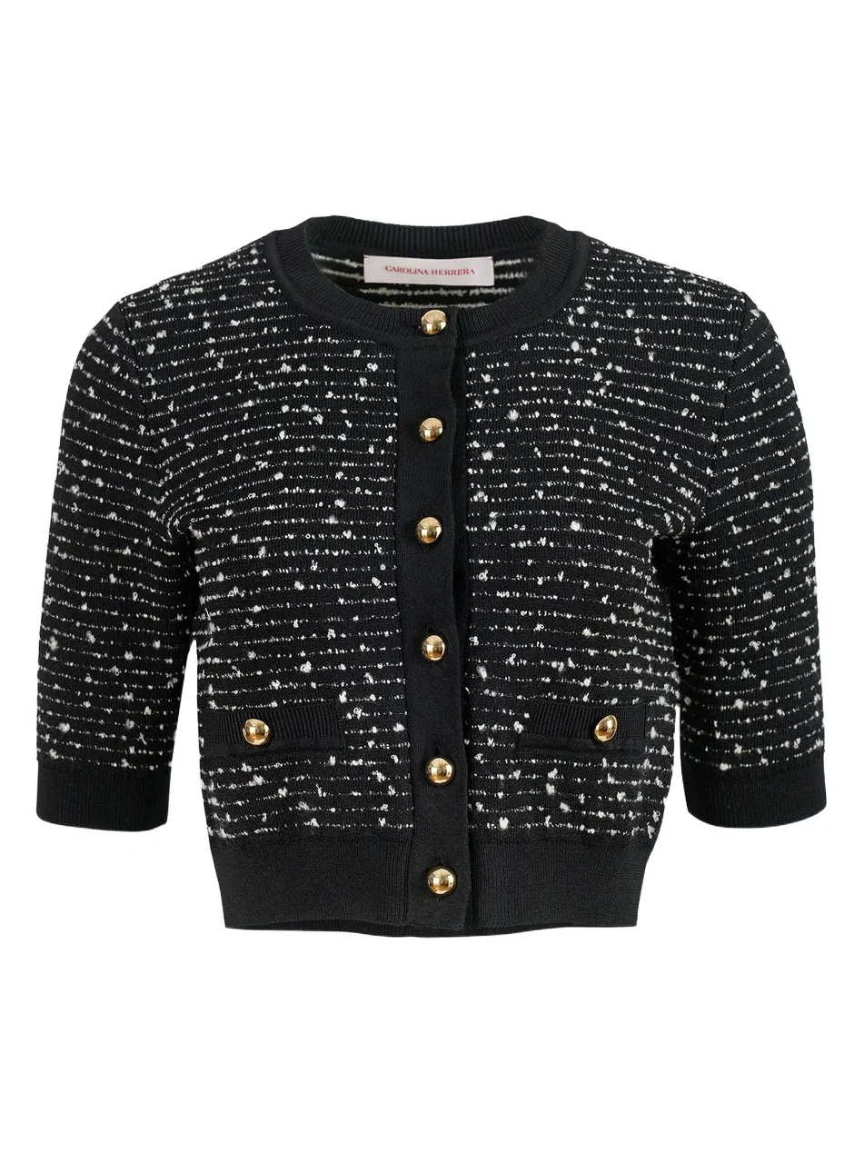 Carolina Herrera Women's Bouclé-Knit Crewneck Crop Cardigan