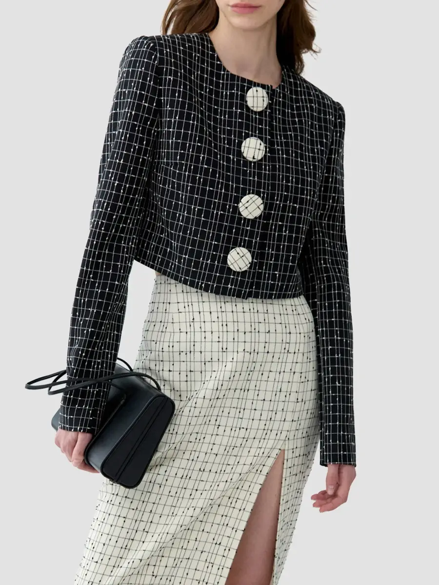 Carolina Herrera Women's Plaid Virgin-Wool Crop Jacket | Thumbnail 4