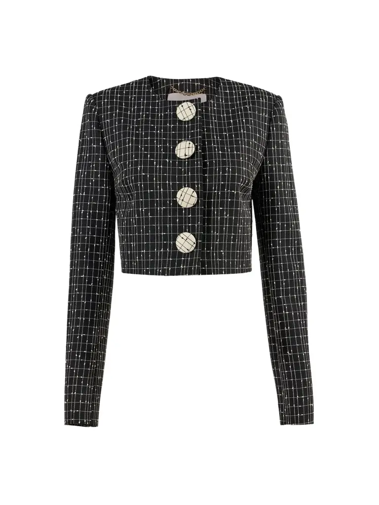 Women's Plaid Virgin-Wool Crop Jacket Women's Plaid Virgin-Wool Crop Jacket