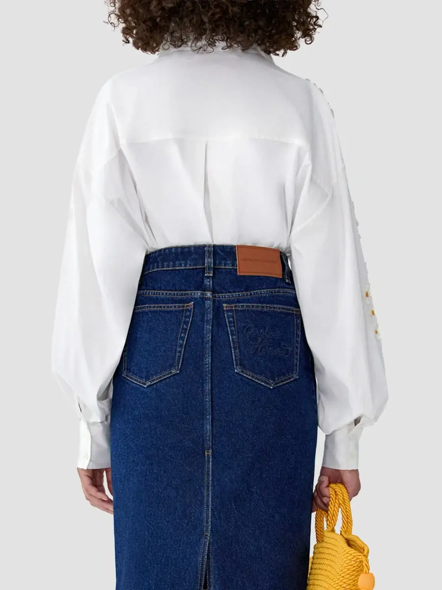 Carolina Herrera Women's Floral-Appliqué Cotton-Blend Oversized Shirt | Thumbnail 3 Carolina Herrera Women's Floral-Appliqué Cotton-Blend Oversized Shirt | Thumbnail 3