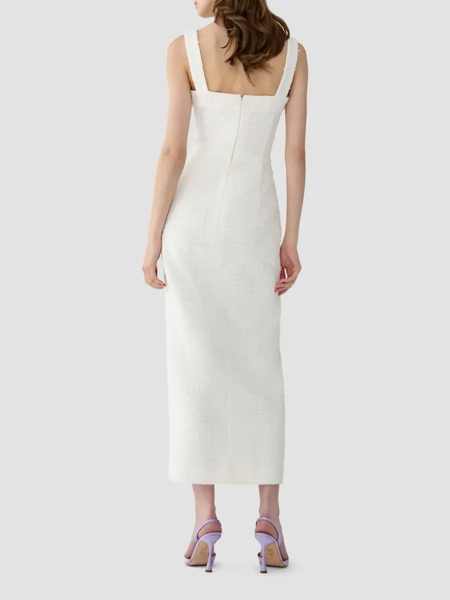 Carolina Herrera Women's Floral-Embellished Boucle Square-Neck Midi Dress | Thumbnail 3