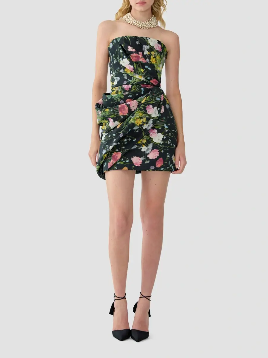 Carolina Herrera Women's Floral Silk Draped Strapless Mini Dress | Thumbnail 2 Carolina Herrera Women's Floral Silk Draped Strapless Mini Dress | Thumbnail 2