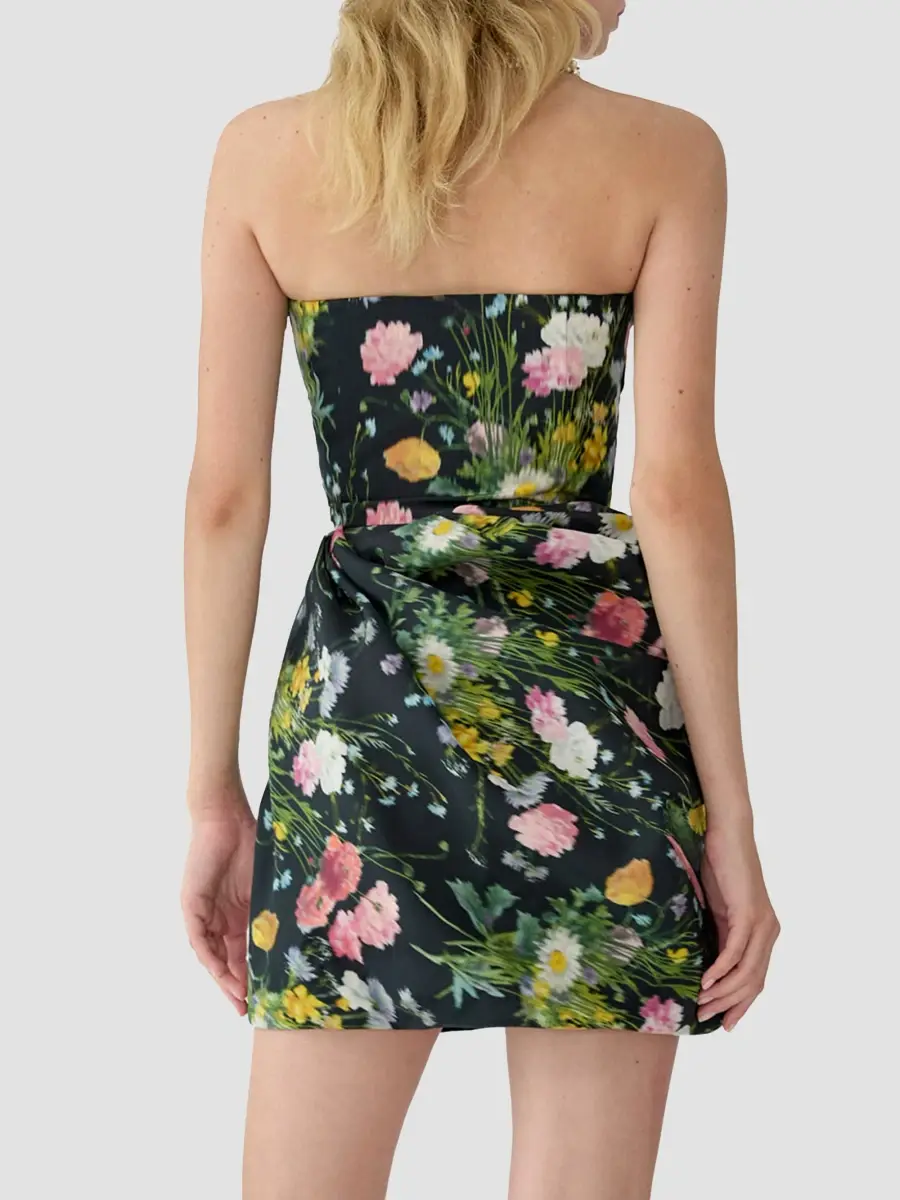 Carolina Herrera Women's Floral Silk Draped Strapless Mini Dress | Thumbnail 3 Carolina Herrera Women's Floral Silk Draped Strapless Mini Dress | Thumbnail 3