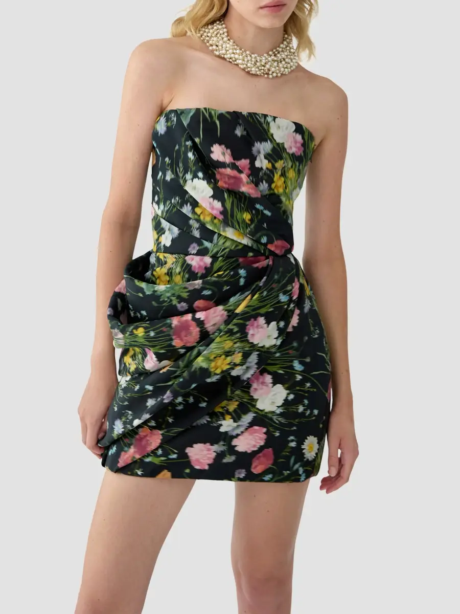Carolina Herrera Women's Floral Silk Draped Strapless Mini Dress | Thumbnail 4 Carolina Herrera Women's Floral Silk Draped Strapless Mini Dress | Thumbnail 4