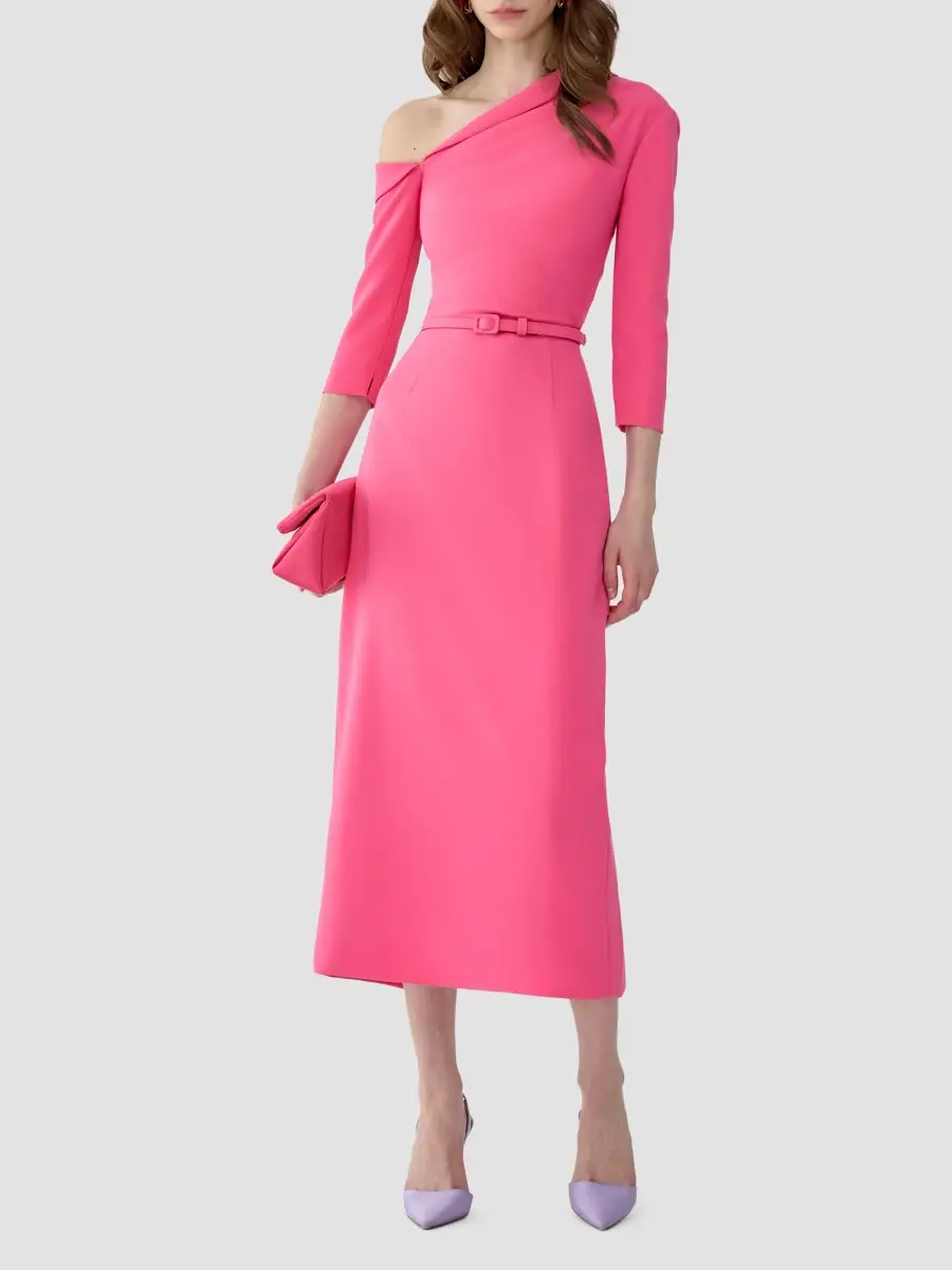 Carolina Herrera Women's Belted One-Shoulder Midi Dress | Thumbnail 2 Carolina Herrera Women's Belted One-Shoulder Midi Dress | Thumbnail 2