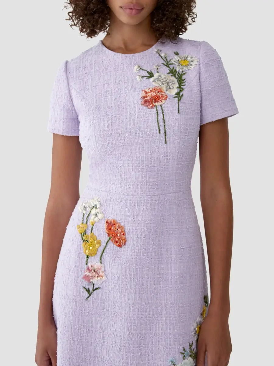 Carolina Herrera Women's Floral-Embroidered Tweed Midi Dress | Thumbnail 4 Carolina Herrera Women's Floral-Embroidered Tweed Midi Dress | Thumbnail 4