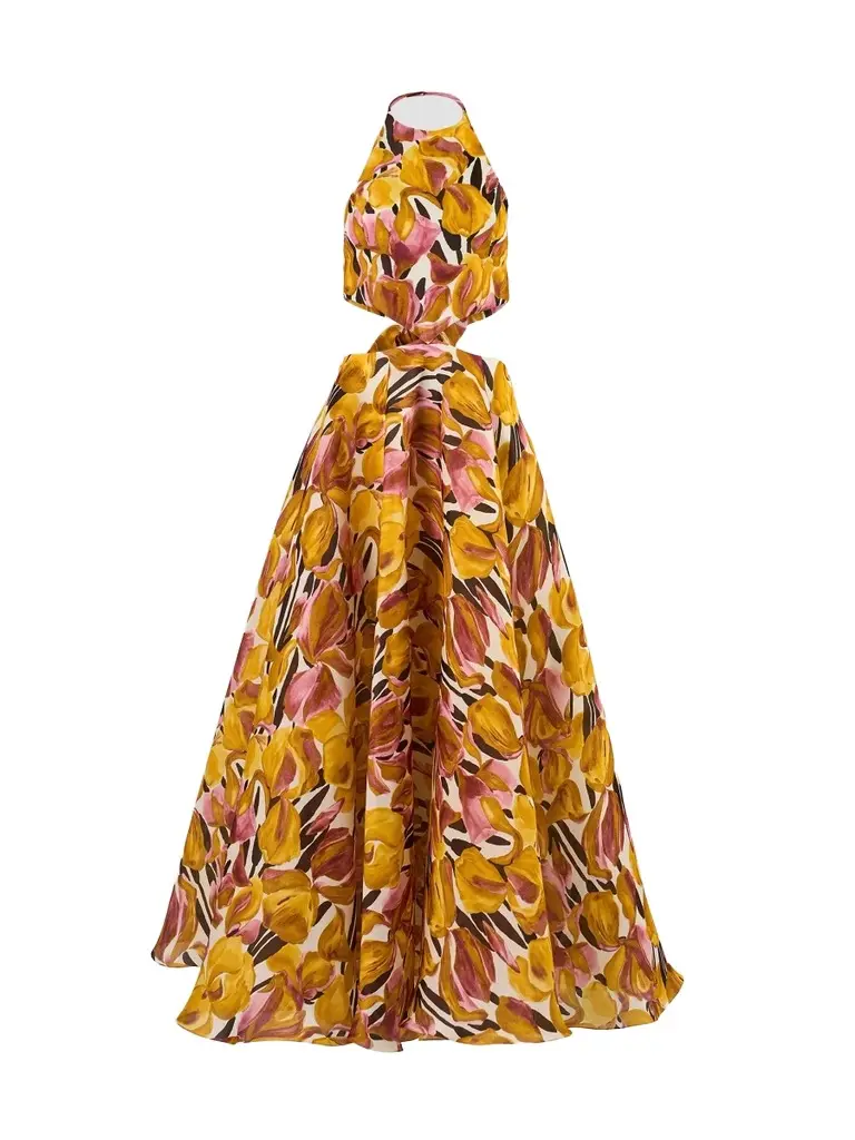 Women's Floral Cut-Out Halterneck Floor-Length Dress Women's Floral Cut-Out Halterneck Floor-Length Dress