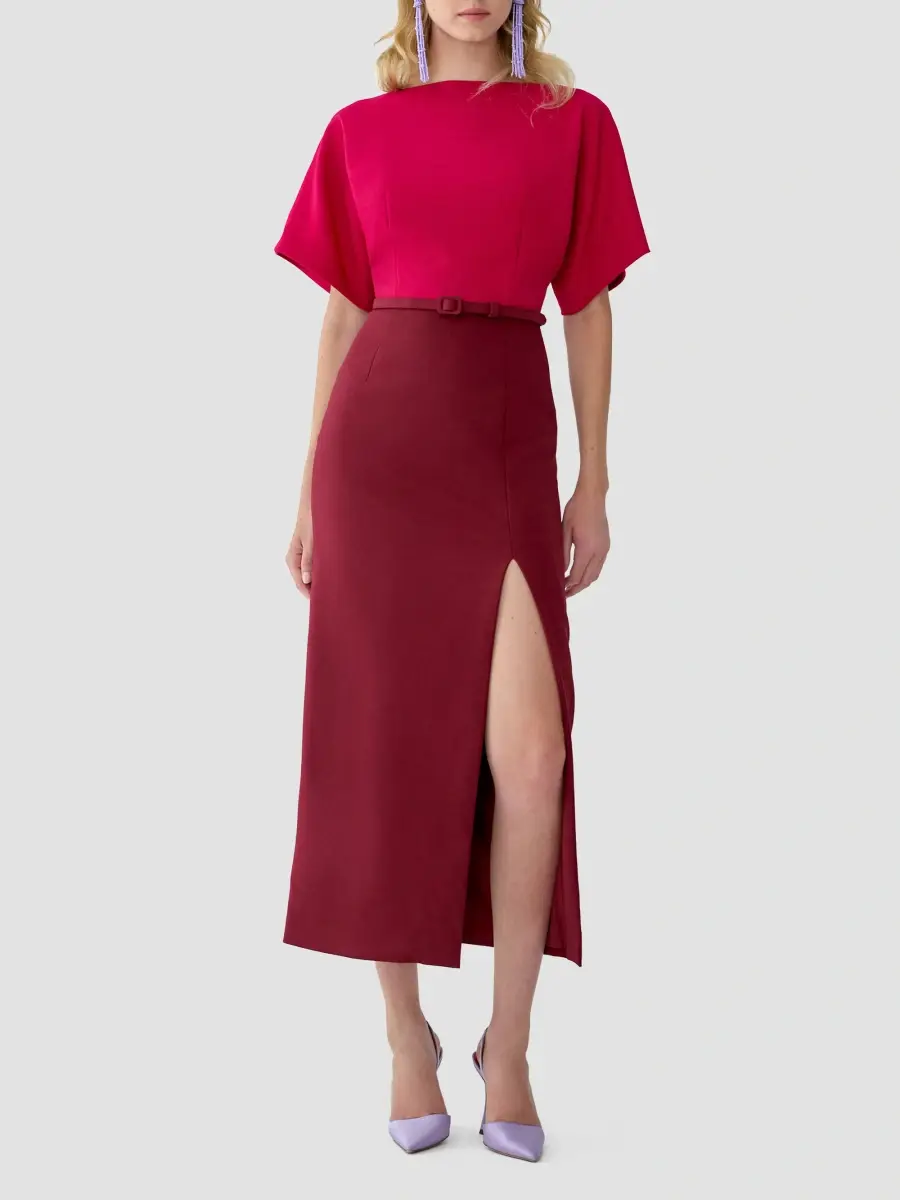 Carolina Herrera Women's Colorblocked Stretch Virgin-Wool Belted Midi Dress | Thumbnail 2 Carolina Herrera Women's Colorblocked Stretch Virgin-Wool Belted Midi Dress | Thumbnail 2