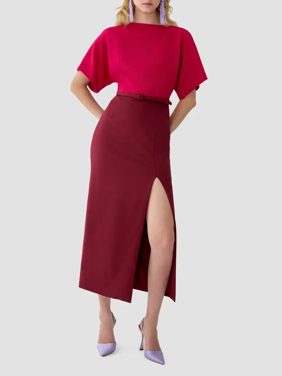 Carolina Herrera Women's Colorblocked Stretch Virgin-Wool Belted Midi Dress | Thumbnail 4 Carolina Herrera Women's Colorblocked Stretch Virgin-Wool Belted Midi Dress | Thumbnail 4