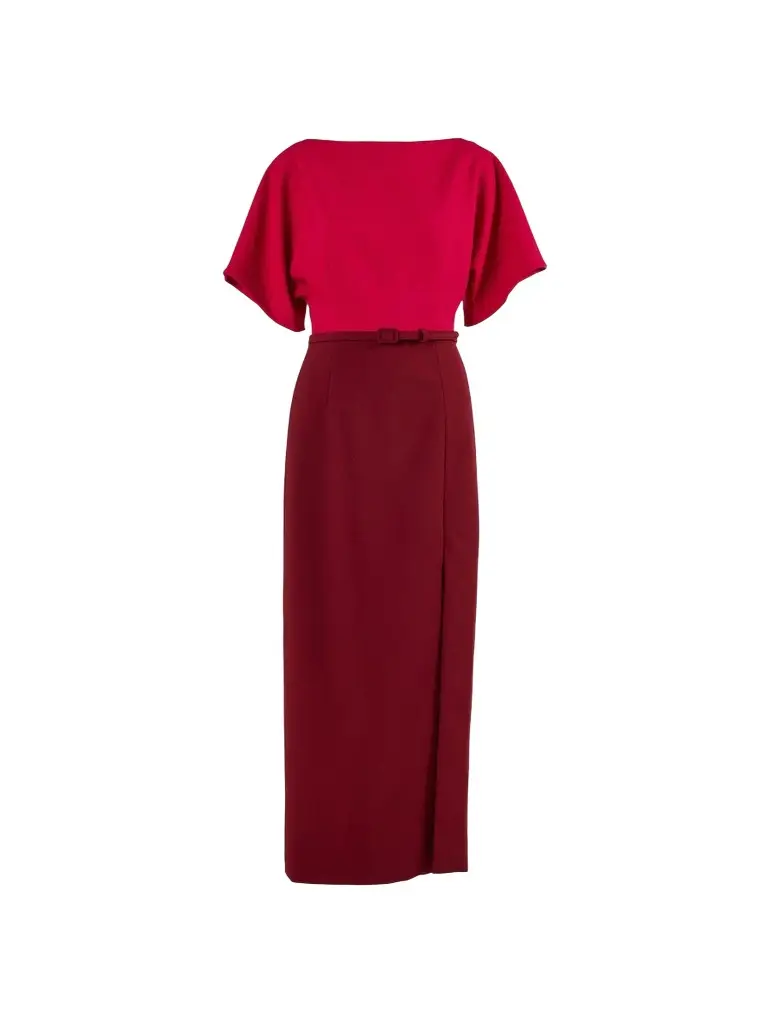 Carolina Herrera Women's Colorblocked Stretch Virgin-Wool Belted Midi Dress