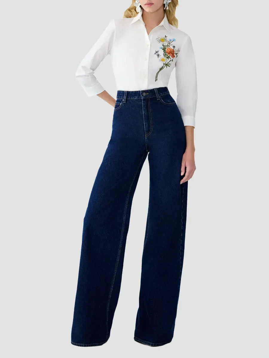 Carolina Herrera Women's Embroidered Floral Cotton-Blend Shirt | Thumbnail 2 Carolina Herrera Women's Embroidered Floral Cotton-Blend Shirt | Thumbnail 2