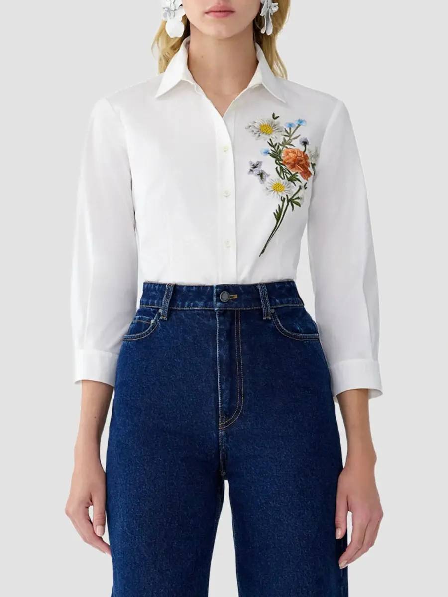 Carolina Herrera Women's Embroidered Floral Cotton-Blend Shirt | Thumbnail 3 Carolina Herrera Women's Embroidered Floral Cotton-Blend Shirt | Thumbnail 3