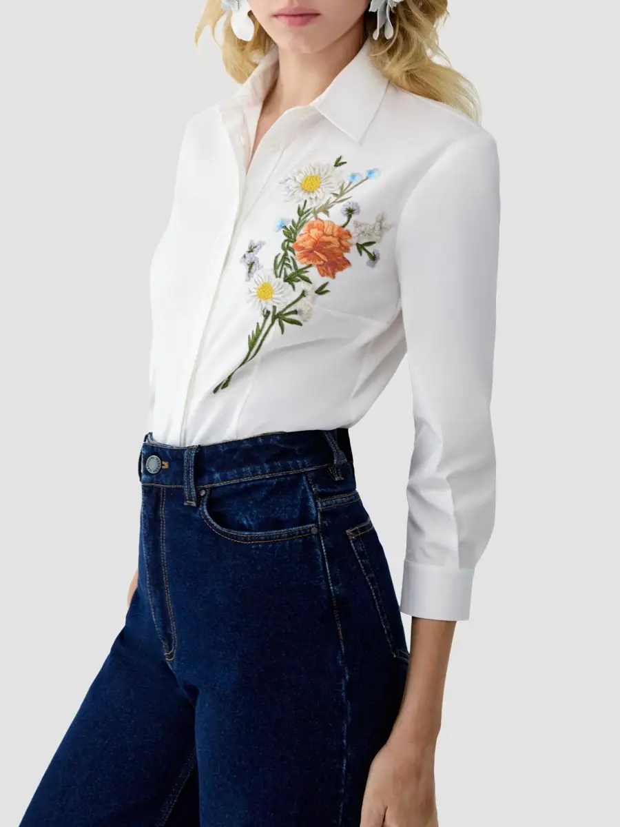 Carolina Herrera Women's Embroidered Floral Cotton-Blend Shirt | Thumbnail 4 Carolina Herrera Women's Embroidered Floral Cotton-Blend Shirt | Thumbnail 4