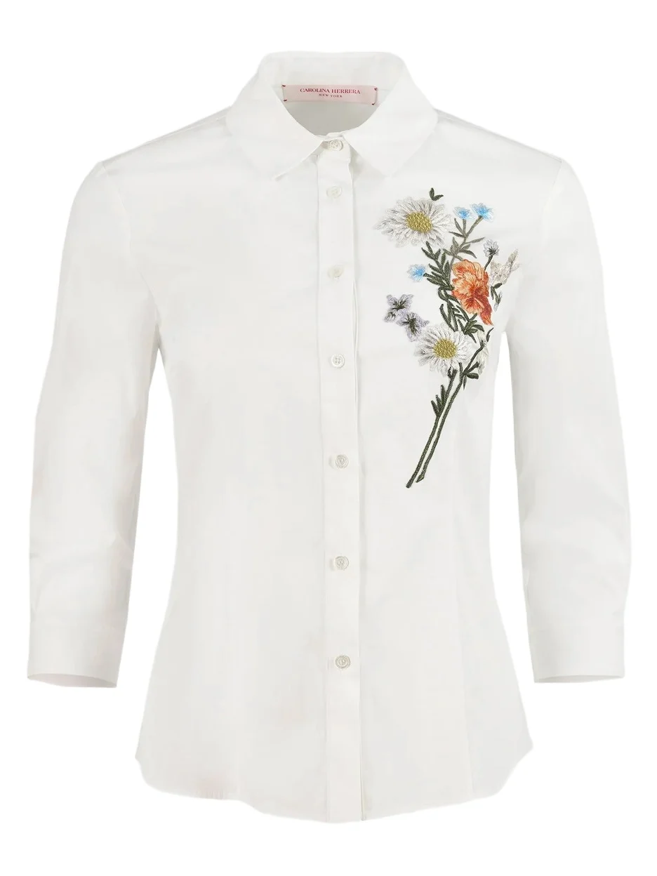 Women's Embroidered Floral Cotton-Blend Shirt