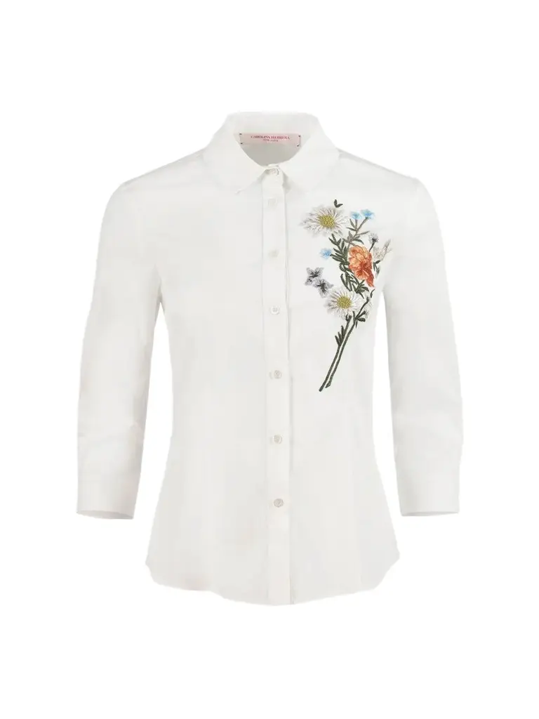 Women's Embroidered Floral Cotton-Blend Shirt