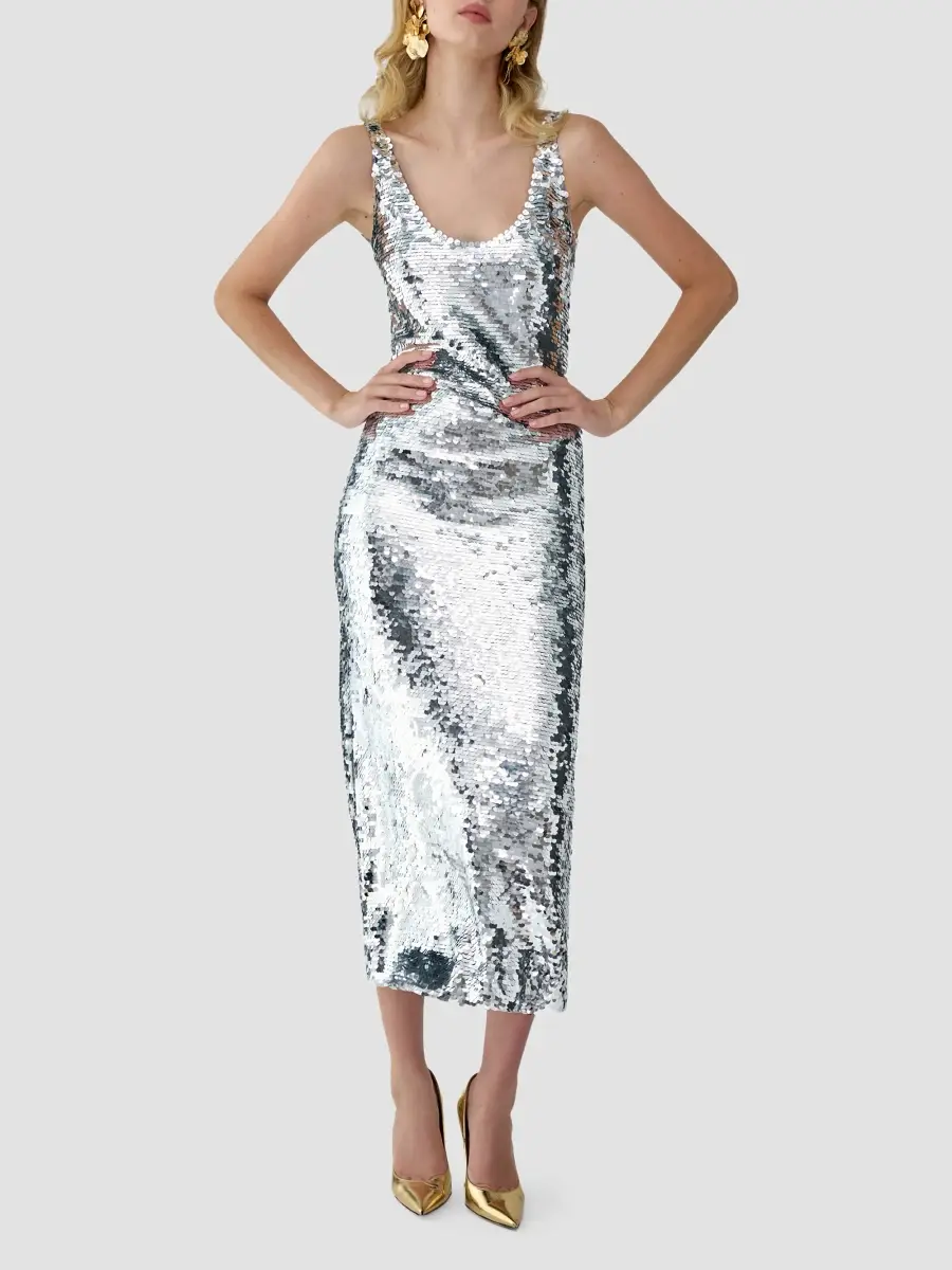 Carolina Herrera Women's Sequined Scoopneck Sleeveless Midi Dress | Thumbnail 4 Carolina Herrera Women's Sequined Scoopneck Sleeveless Midi Dress | Thumbnail 4