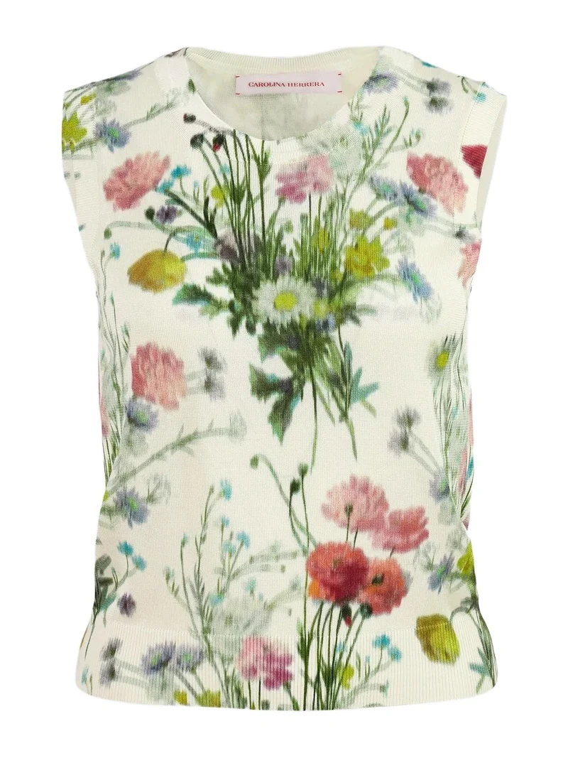 Women's Floral Silk Sweater Tank Women's Floral Silk Sweater Tank